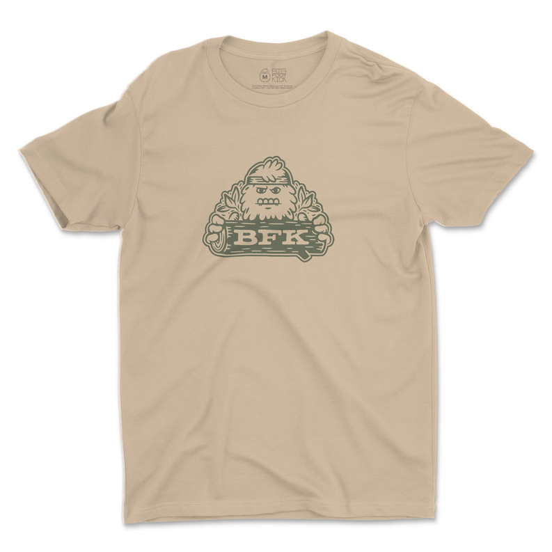 Latte crew-neck T-shirt with centered BFK bigfoot logo print