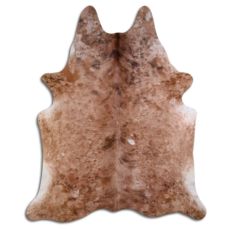 Beige brindle cowhide rug with natural hair texture