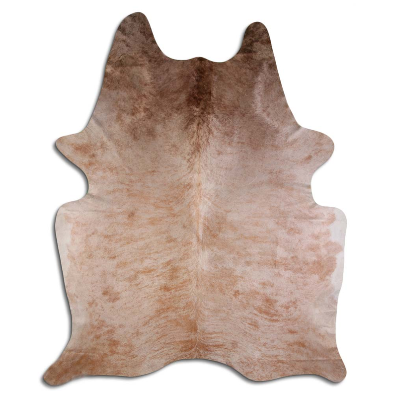 Beige and brown brindle cowhide with natural hair, irregular rug hide shape