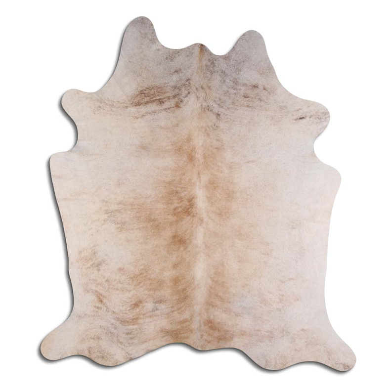 Beige brindle hair-on cowhide rug with natural two-tone patches