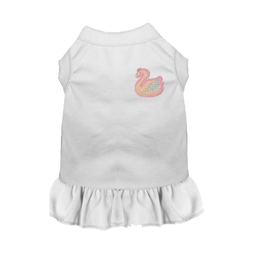 White sleeveless top/dress with pink sequin swan applique and ruffled hem
