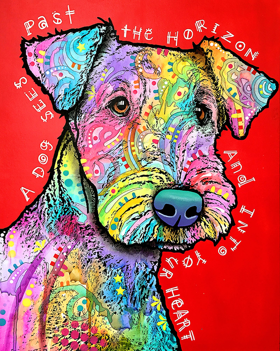 Colorful illustrated fox terrier head on red decorative garden flag