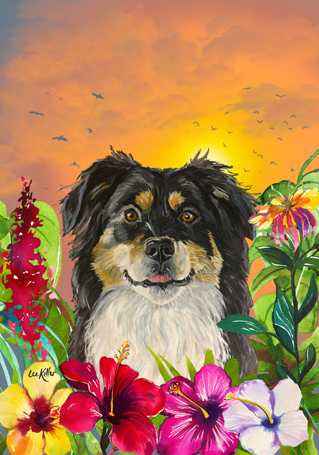 Border Collie - Hippie Hound Studios Tropical Summer  House and Garden Flags - Outdoor's