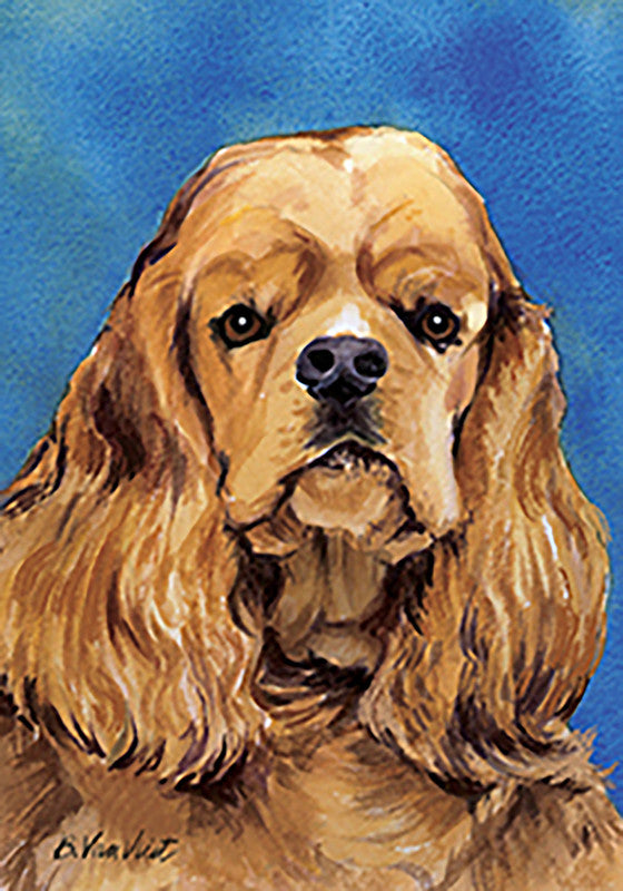 Cocker spaniel portrait outdoor flag with brown dog face and black nose
