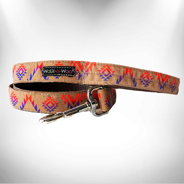 RaDog leash with multicolor geometric woven strap and metal clasp