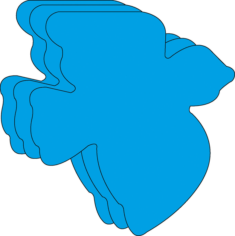 Blue foam bird-shaped cut-out with layered edges and rounded contours