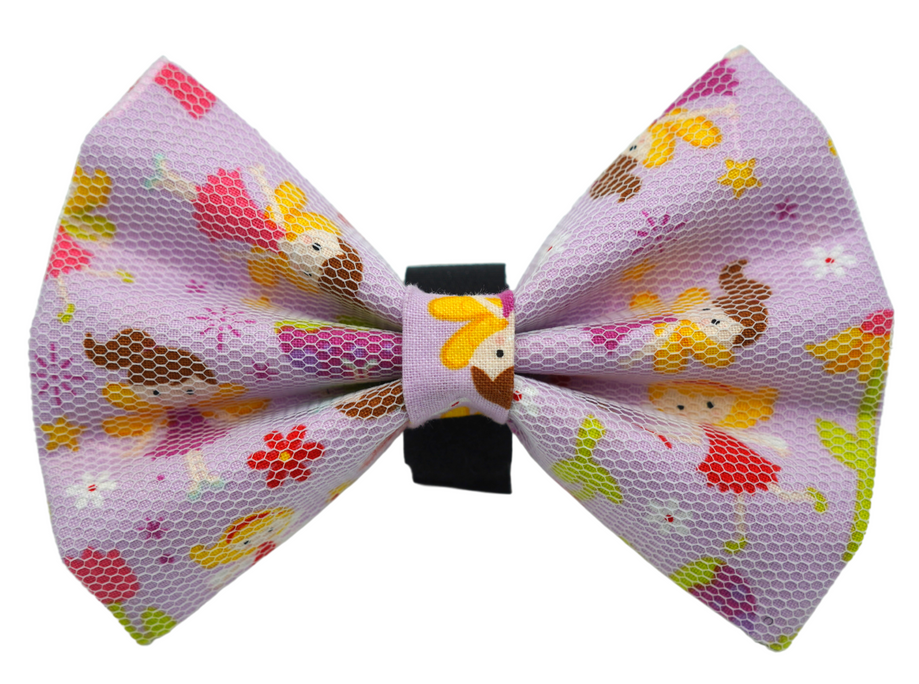 Pets ribbon hair bow with multicolor paw prints and yellow center