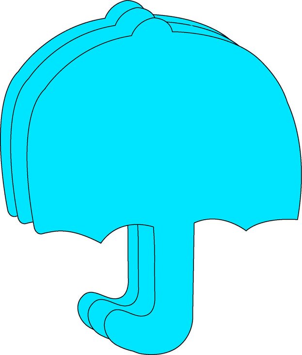 Large turquoise foam cut-out shaped like an umbrella with curved handle