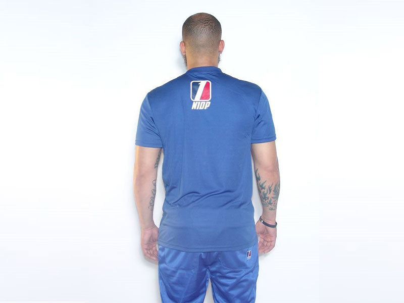 Blue sports t-shirt with back logo print and crew neck
