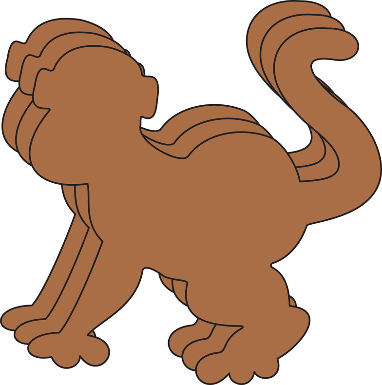 Brown foam cut-out of a standing bear with curled tail, large single-color design