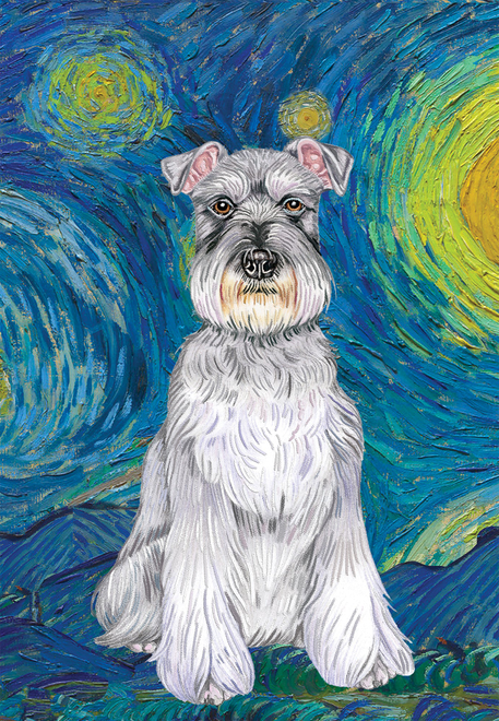 Grey schnauzer portrait garden flag with detailed white and grey fur