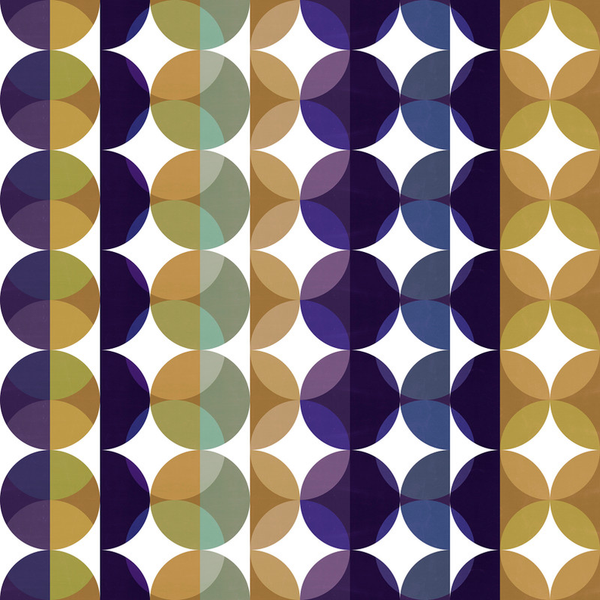 Peel-and-stick floral geometric wallpaper with navy, gold, olive, and beige quatrefoil pattern