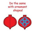 Foam ornament cut-outs in red and blue, one with simple outline and one with patterned center