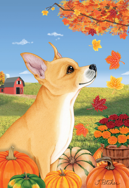 Chihuahua Tan - Tomoyo Pitcher Autumn Leaves Outdoor Flag - Outdoor's