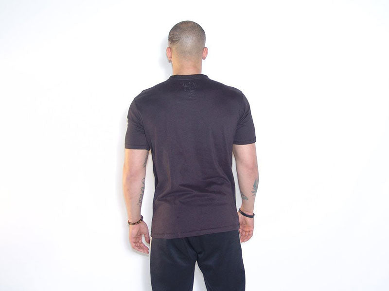 Black crewneck T-shirt with plain back and short sleeves