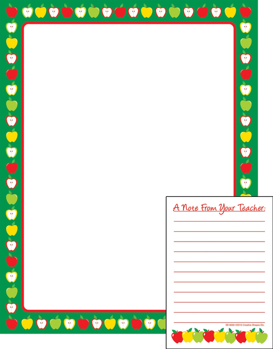 Heart-bordered note page with “A Note From Your Teacher” title and red ruled lines