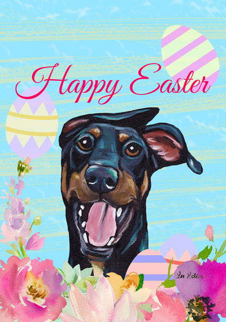 Doberman  - Hippie Hound Studios Easter  House and Garden Flags - Outdoor's