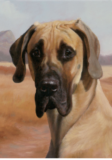 Garden flag with Great Dane dog portrait, tan and black, close-up face