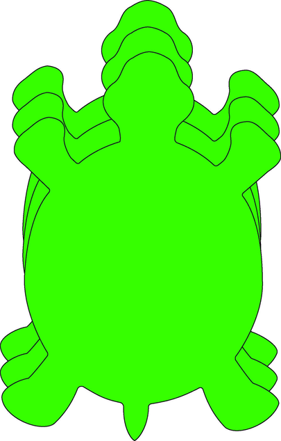 Large green foam cut-out of a character with arms raised and open hands