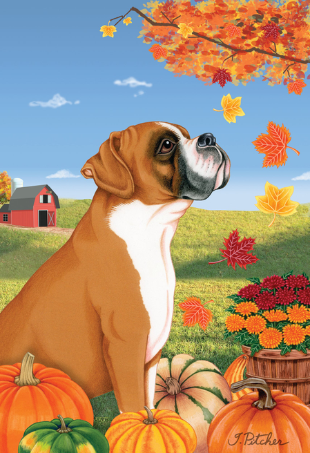 Boxer Fawn Uncropped - Tomoyo Pitcher Autumn Leaves Outdoor Flag - Outdoor's