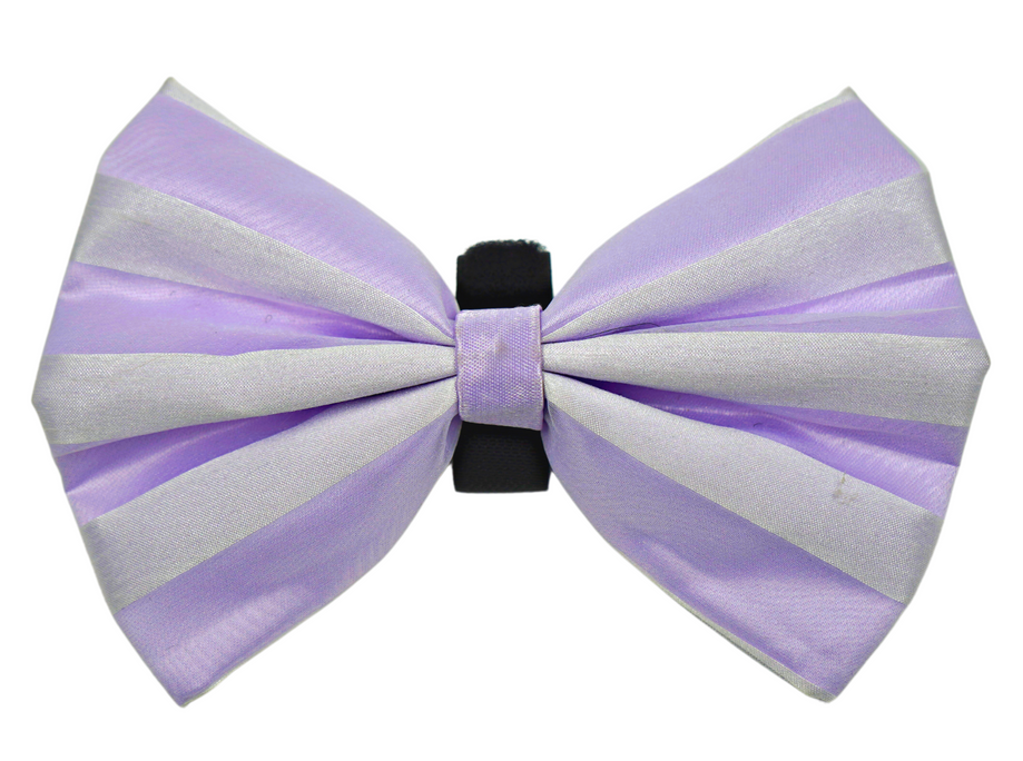 Lavender and silver striped ribbon bow with black center band and loop