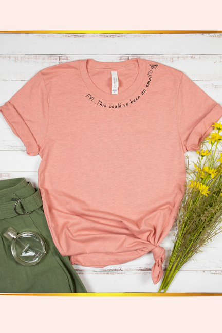 Bella Canvas pink crewneck T-shirt with small chest text graphic