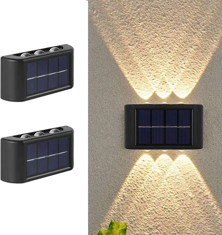 Set of two black solar wall LED lights, rectangular panels and top light bars
