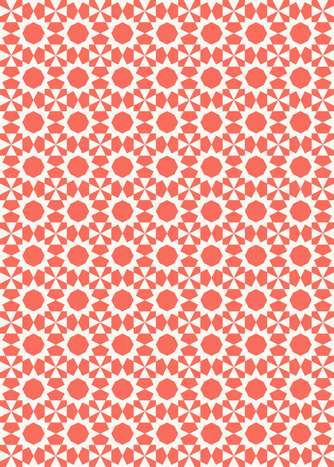 Vinyl floor covering with coral geometric shapes on white background