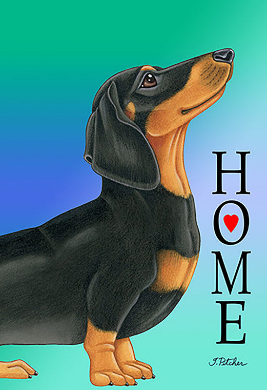 French bulldog garden flag with HOME text and red heart logo