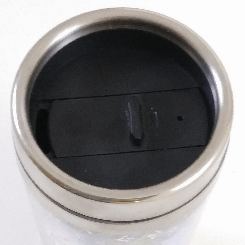 Stainless steel tumbler top viewed from inside with black interior