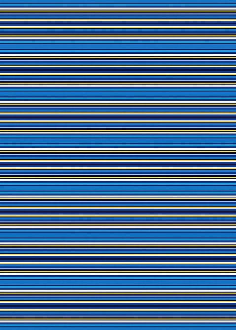 Striped vinyl floor covering featuring horizontal blue bands with yellow and dark stripes