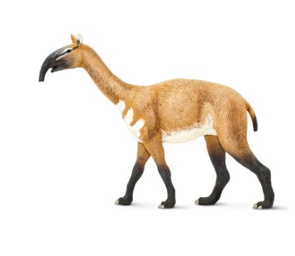 Macrauchenia figurine toy animal, standing side view with long neck and dark legs