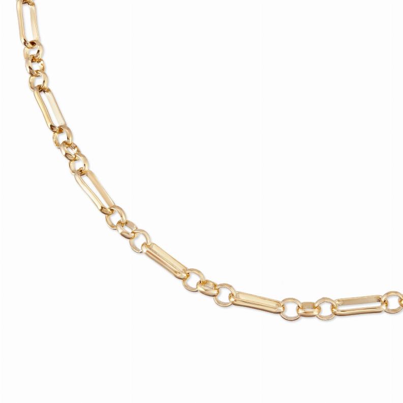 Small multi-link eyewear chain, gold-tone with alternating oval and bar links