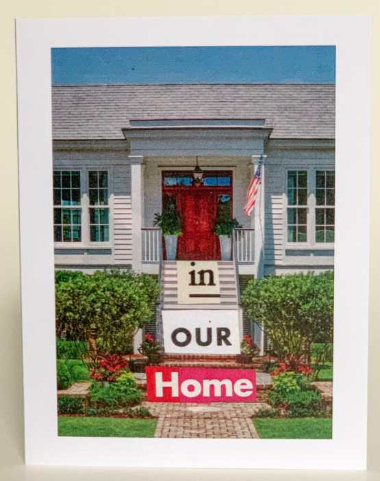 Anytime greeting card cover with "in OUR Home" text and house illustration