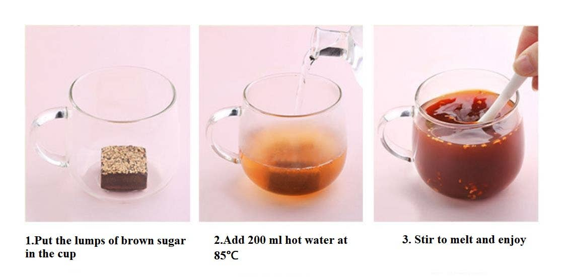 Brown sugar cube dissolving in hot tea in a glass teapot cup
