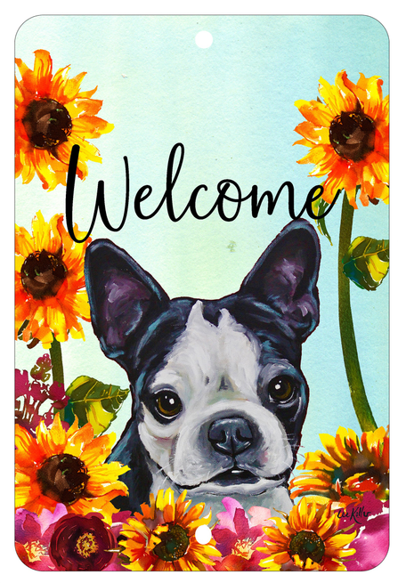 Boston Terrier - HHS Welcome Indoor/Outdoor Aluminum Sign - 1 / 8 x 12in - Outdoor's