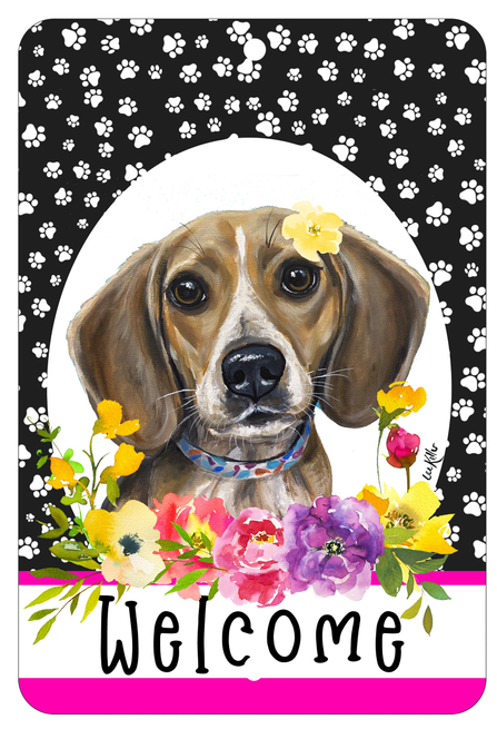 Beagle - HHS Paw Prints Welcome Indoor/Outdoor Aluminum Sign - 1 / 8 x 12in - Outdoor's