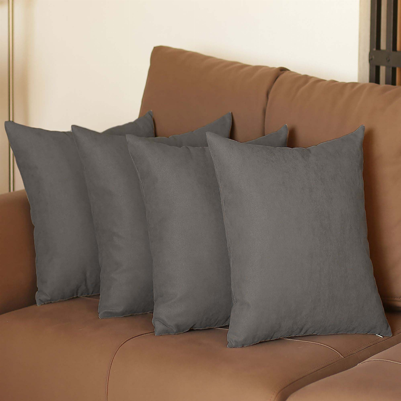 Set of 4 gray lumbar throw pillows with solid fabric, square square corners