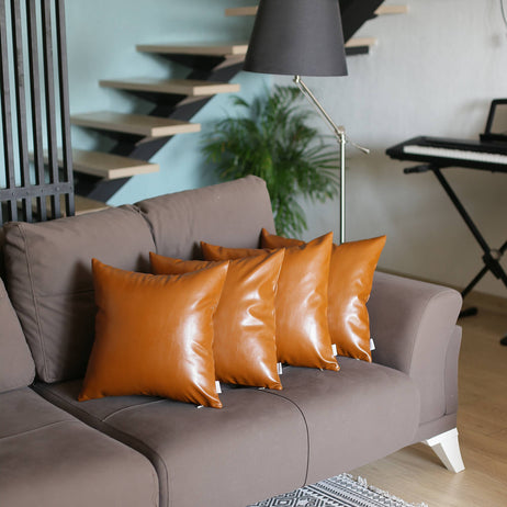 Bohemian Vegan Faux Leather Throw Pillow Covers - Pillows