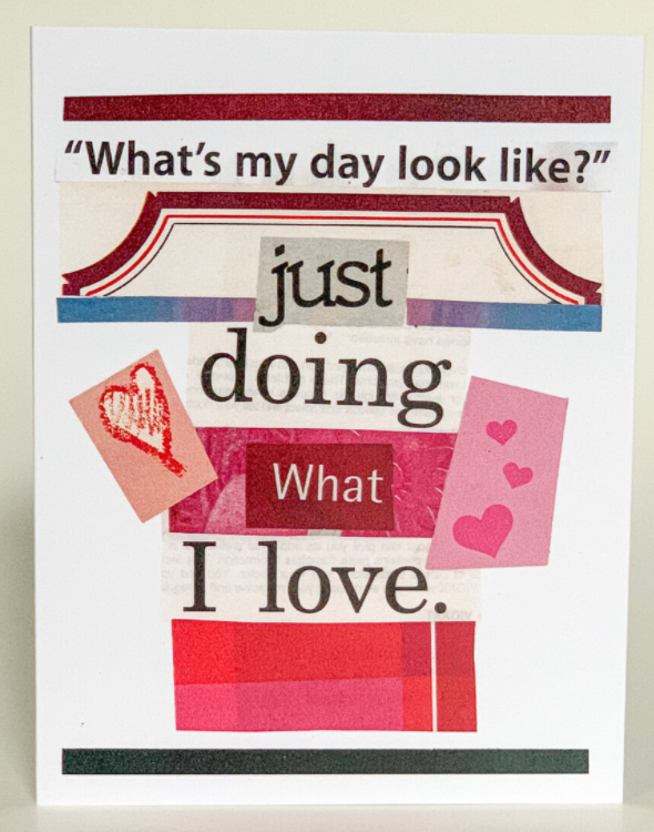 Set of 6 greeting cards: 'What's my day look like?' 'I love' hearts