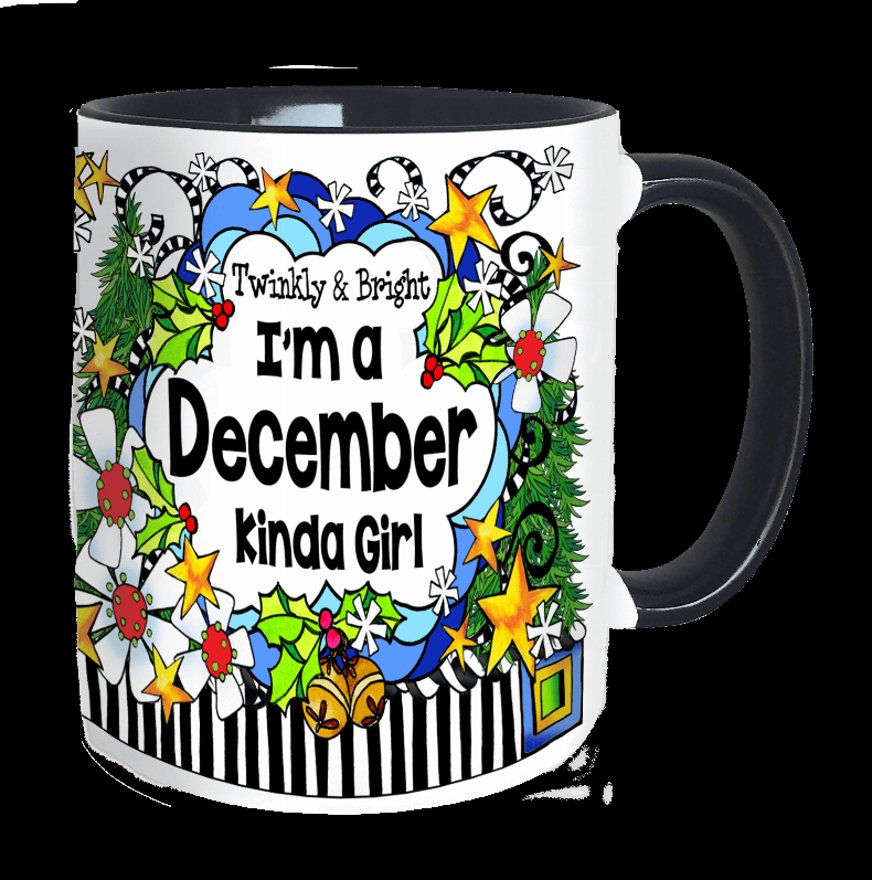 Ceramic mug with festive wreath, 'I'm a December Kinda Girl' text