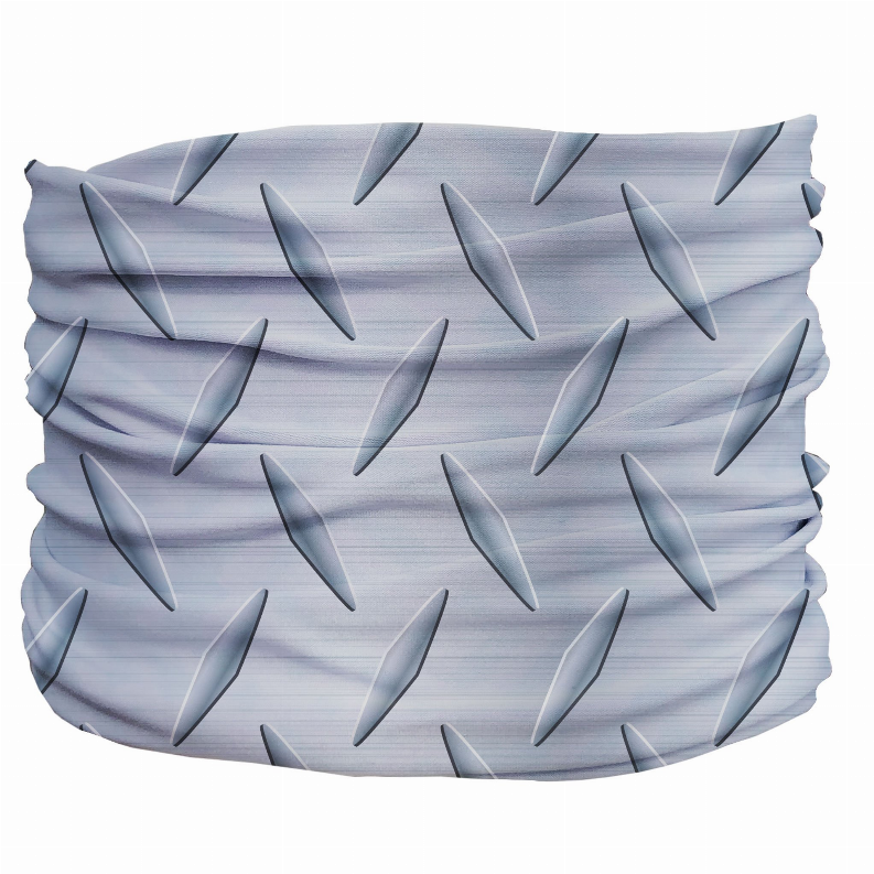 Light blue-gray tube scarf with abstract fin pattern