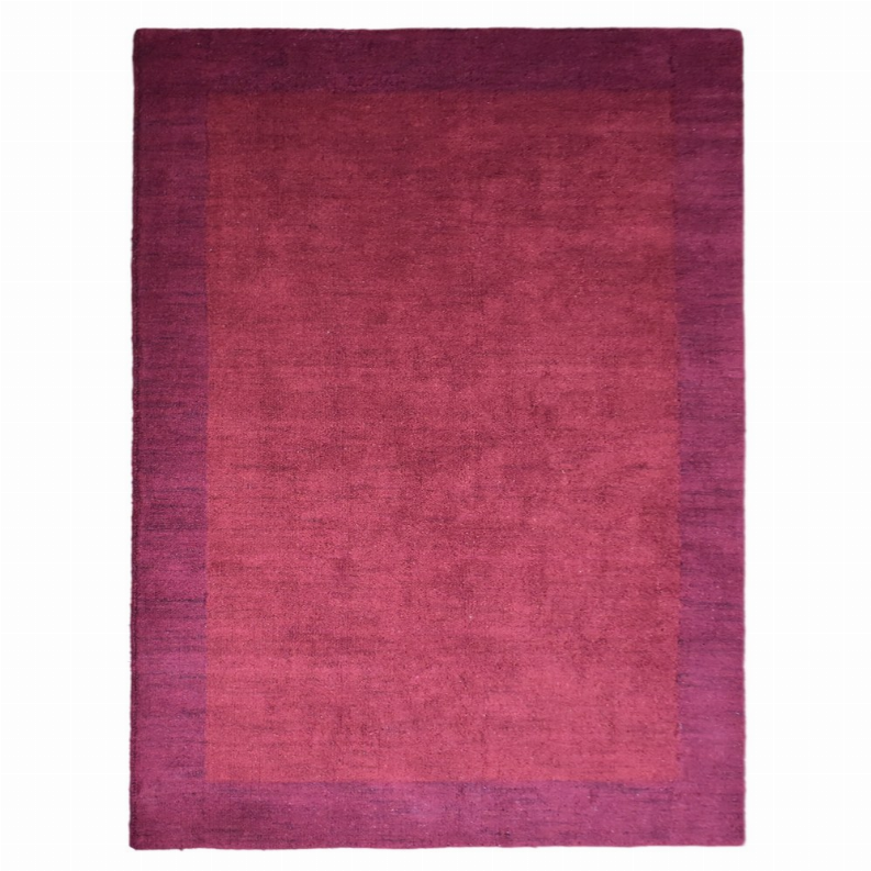 Burgundy square area rug with subtle tonal pattern and even low pile.