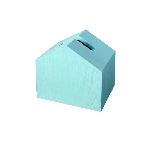 Light blue tissue box cover with top rectangular tissue slot