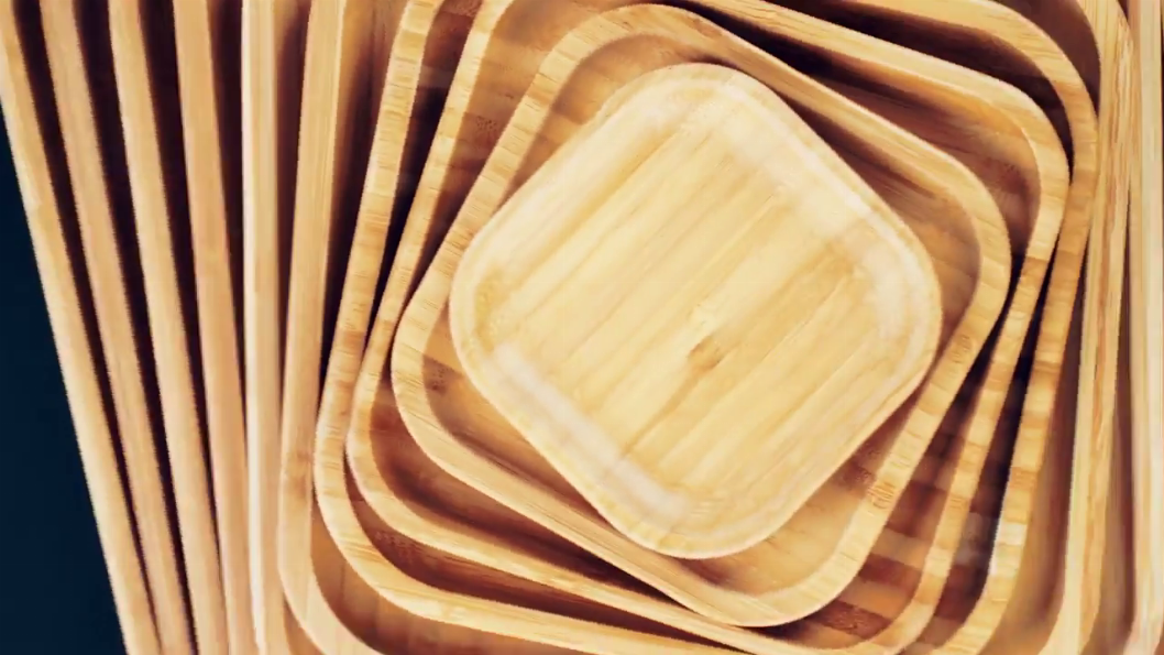 Set of nested rectangular wooden platters with rounded corners