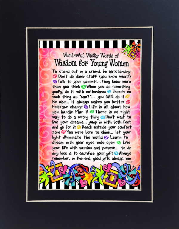Framed inspirational print for young women with colorful graffiti-style border and quote text