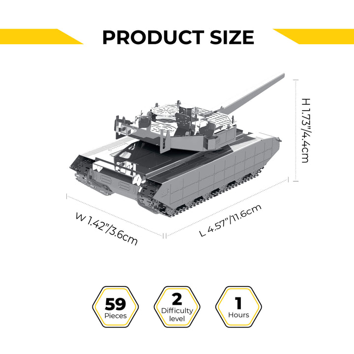 Metal tank model building kit dimension diagram from above, gray parts