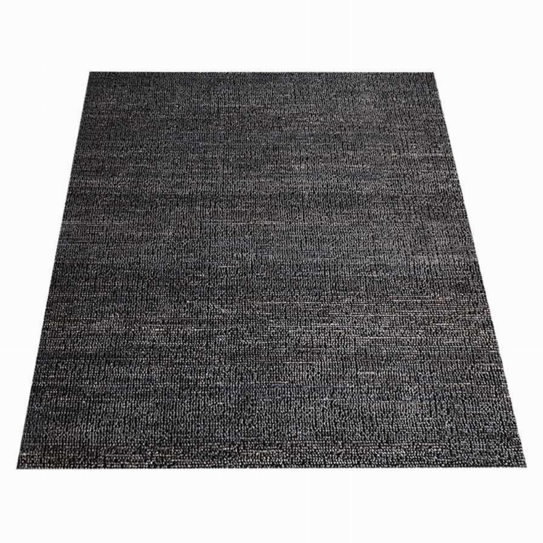 Charcoal solid hand-woven jute area rug, flat view with subtle texture