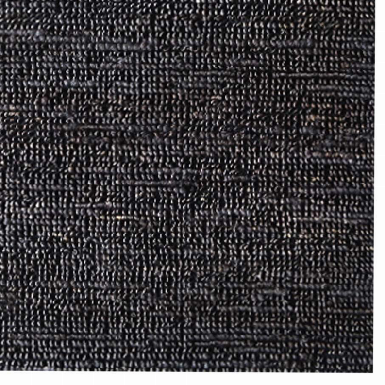 Close-up of charcoal jute rug weave, showing textured fibers and grid pattern