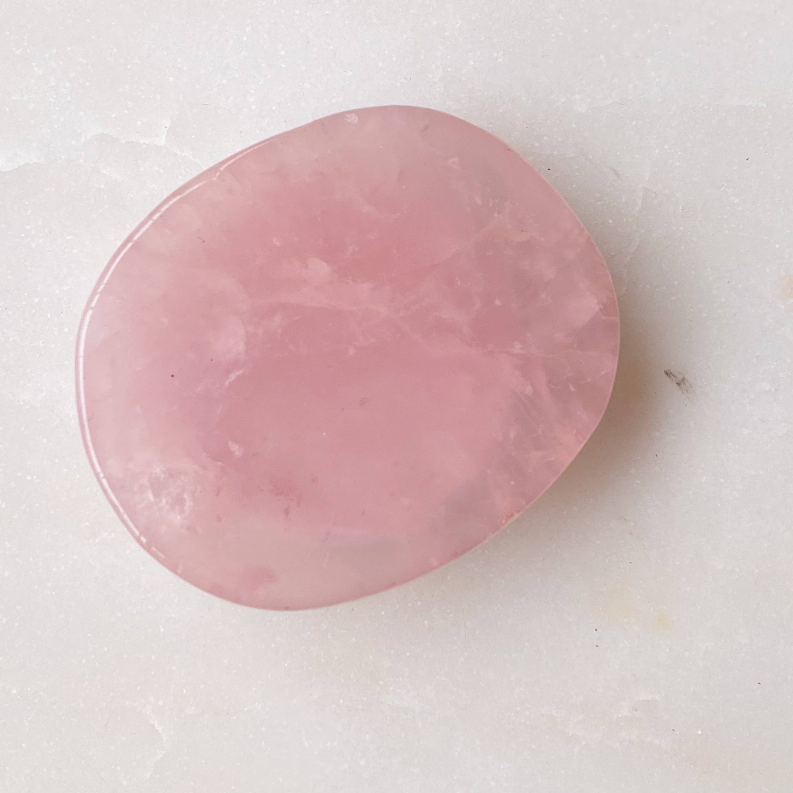 Pink agate natural stone phone grip, round rose-pink slice with pale white edge